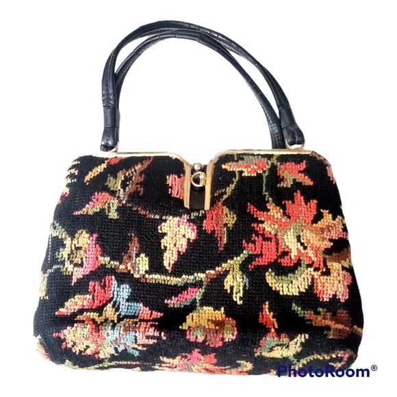 Stunning 1940's 50's needlepoint wool vintage purse bag floral handmade fall - Picture 16 of 16